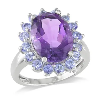 Julianna B Sterling Silver Amethyst and Tanzanite Halo Cocktail Ring