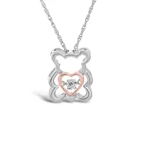 Sterling Silver 10K Rose Gold Dancing Diamond Teddy Bear Pendant