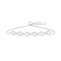 Sterling Silver Diamond Heart Bolo Bracelet