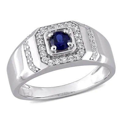 Julianna B Sterling Silver Blue Sapphire and White Men's Ring