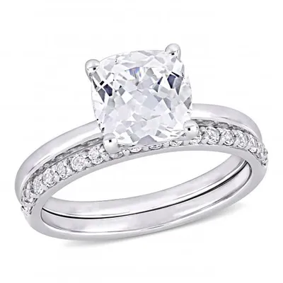 Julianna B 10K White Gold Cushion-Cut Created Sapphire Bridal Ring Set