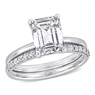 Julianna B 10K White Gold Emerald-Cut Created Sapphire Bridal Ring Set