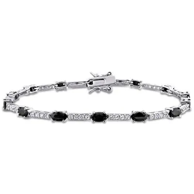 Julianna B Sterling Silver Black and White Cubic Zirconia Station Bracelet