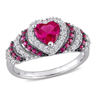 Julianna B Sterling Silver Created Ruby & White Sapphire Heart Ring