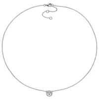 Julianna B Sterling Silver 0.10CTW Diamond and Aquamarine Halo Necklace