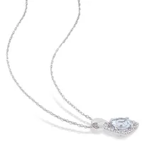 Julianna B 10K White Gold Aquamarine and Diamond Square Halo Pendant with Chain