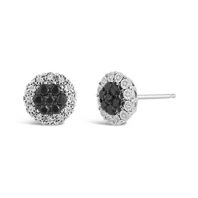 Sterling Silver Black & White 0.48CTW Diamond Cluster Earrings