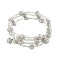 Sterling Silver 6-7mm Multiple Row Coil Freshwater Pearl Bracelet