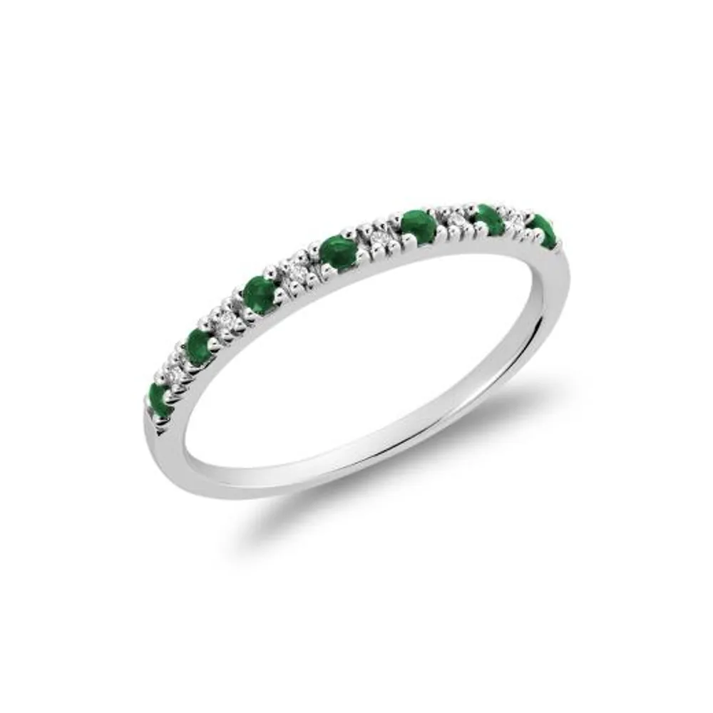 Les Bijoux 10K White Gold Emerald & 0.02ctw Diamond Ring