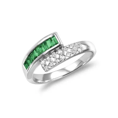 Les Bijoux 10K White Gold Emerald & 0.19ctw Diamond Ring
