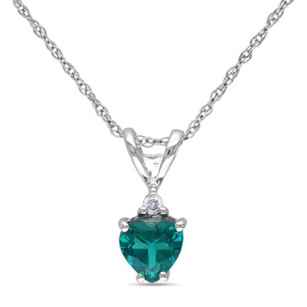 Julianna B 10K White Gold Created Emerald & 0.02CTW Diamond Pendant