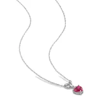 Julianna B 10k White Gold Created Ruby & 0.02CTW Diamond Pendant