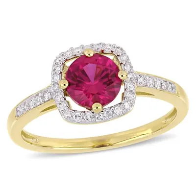 Julianna B 10k Yellow Gold Created Ruby & 0.14CTW Diamond Ring