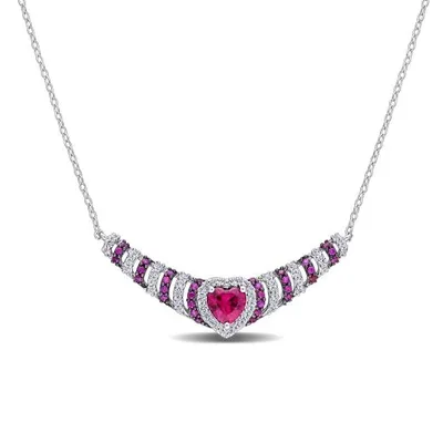 Julianna B Sterling Silver Created Ruby & Created White Sapphire Necklace