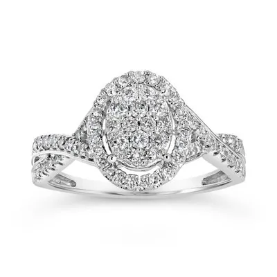 10K White Gold 0.50CTW Oval Diamond Ring