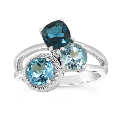 Sterling Silver Swiss, Sky & London Blue Topaz Ring