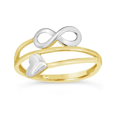 10K Yellow and White Gold Infinity Heart Ring