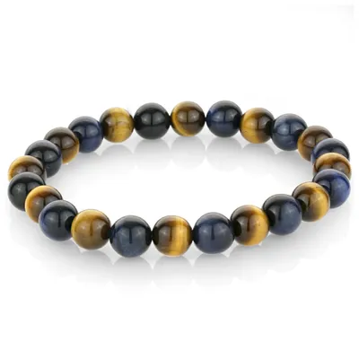 Stainless Steel Blue & Yellow Tiger's Eye Bracelet