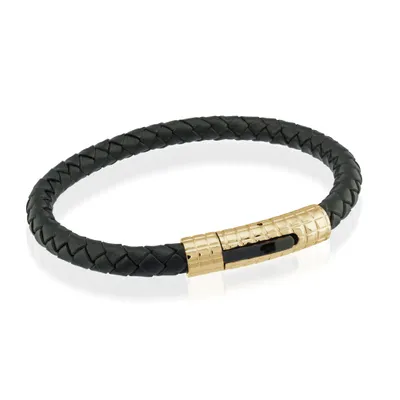 Stainless Steel Yellow Black Clasp Leather Bracelet