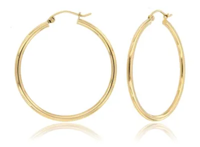 10K Yellow Gold 2x30mm Polish Hoop Earrings