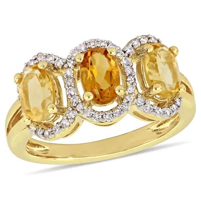 Julianna B Sterling Silver Yellow Plated Citrine & Diamond Ring