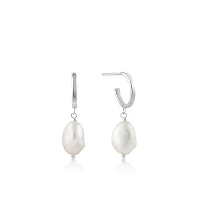 Ania Haie Silver Pearl Mini Hoop Earrings