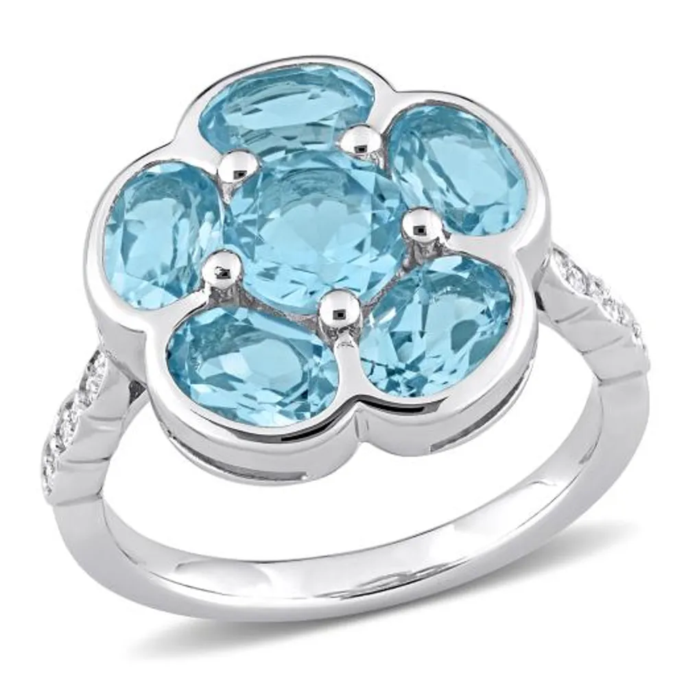 Julianna B Sterling Silver Sky Blue Topaz & 0.06CTW Diamond Ring