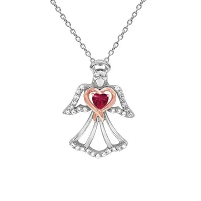 Sterling Silver & 10K Rose Gold Created Ruby & Created White Sapphire Necklace