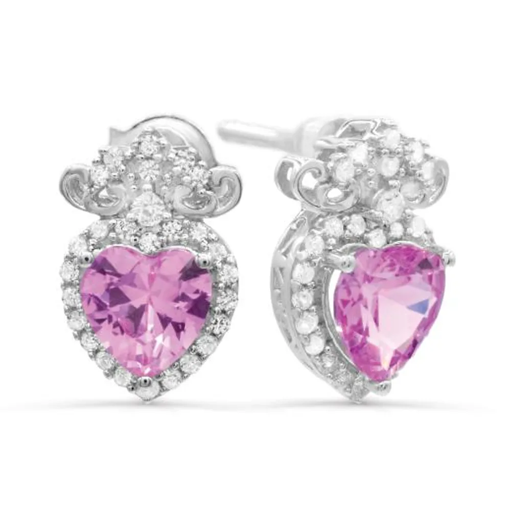 Sterling Silver Created Pink Sapphire & Created White Sapphire Earrings