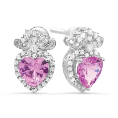 Sterling Silver Created Pink Sapphire & Created White Sapphire Earrings