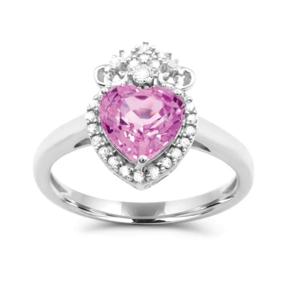 Sterling Silver Created Pink Sapphire & White Ring