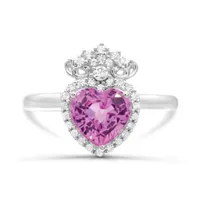 Sterling Silver Created Pink Sapphire & White Ring