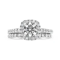 14K White Gold Lab Grown Cushion Halo 2.00CTW Diamond Bridal Set