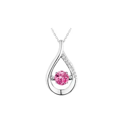 Sterling Silver Created Pink Sapphire & Cubic Zirconia Dancing Pendant