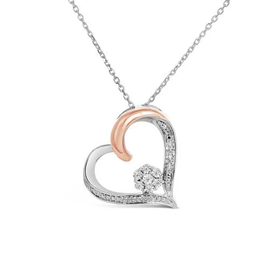 Sterling Silver & 10K Rose Gold 0.04CTW Diamond Heart Pendant