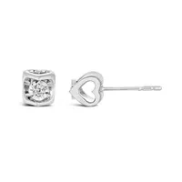 10K White Gold 0.10CTW Diamond Studs with Heart Design