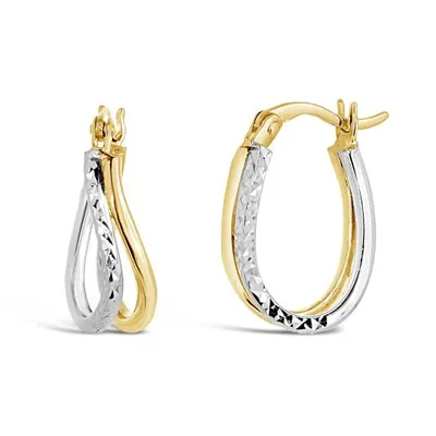 10K Yellow and White Gold Twisted Oval Earrings