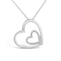 Sterling Silver Double Heart 0.02CTW Diamond Pendant