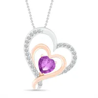 Sterling Silver & 10K Rose Gold Amethyst & White Sapphire Pendant