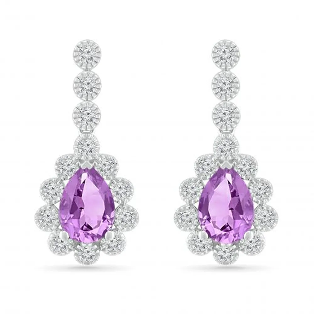 Sterling Silver Amethyst & Created White Sapphire Earrings