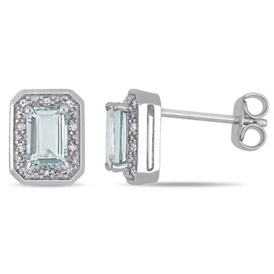 Julianna B Sterling Silver Aquamarine & 0.10ctw Diamond Earrings