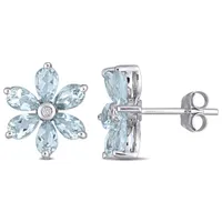 Julianna B 14K White Gold Aquamarine & 0.02CTW Diamond Earrings