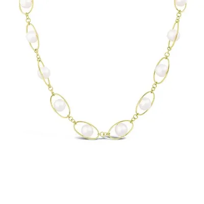 Sterling Silver 10K Yellow Gold Plated 11-12mm 18" Freshwater Pearl Necklace
