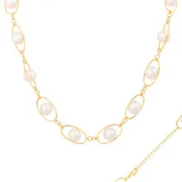 Sterling Silver 10K Yellow Gold Plated 11-12mm 18" Freshwater Pearl Necklace