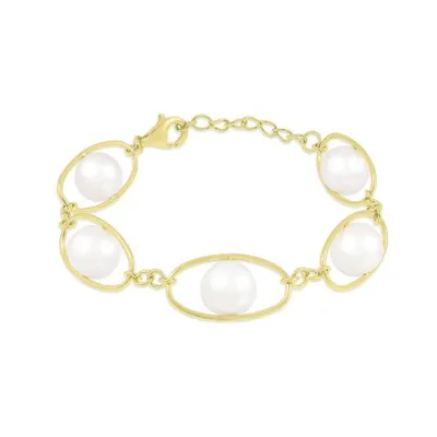 Sterling Silver 10K Yellow Gold Plated 11-12mm 7-8" Freshwater Pearl Bracelet