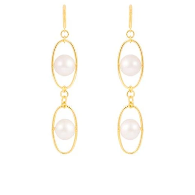 Sterling Silver 10K Yellow Gold Plated 11-12mm Freshwater Pearl Earrings