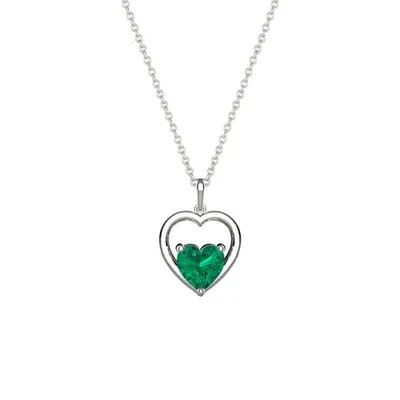 Sterling Silver Created Emerald Heart Pendant