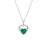 Sterling Silver Created Emerald Heart Pendant