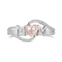 Sterling Silver & 10K Rose Gold 0.04CTW Diamond Mom Ring
