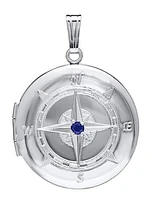 Sterling Silver Round Locket Genuine Sapphire with 20" Chain